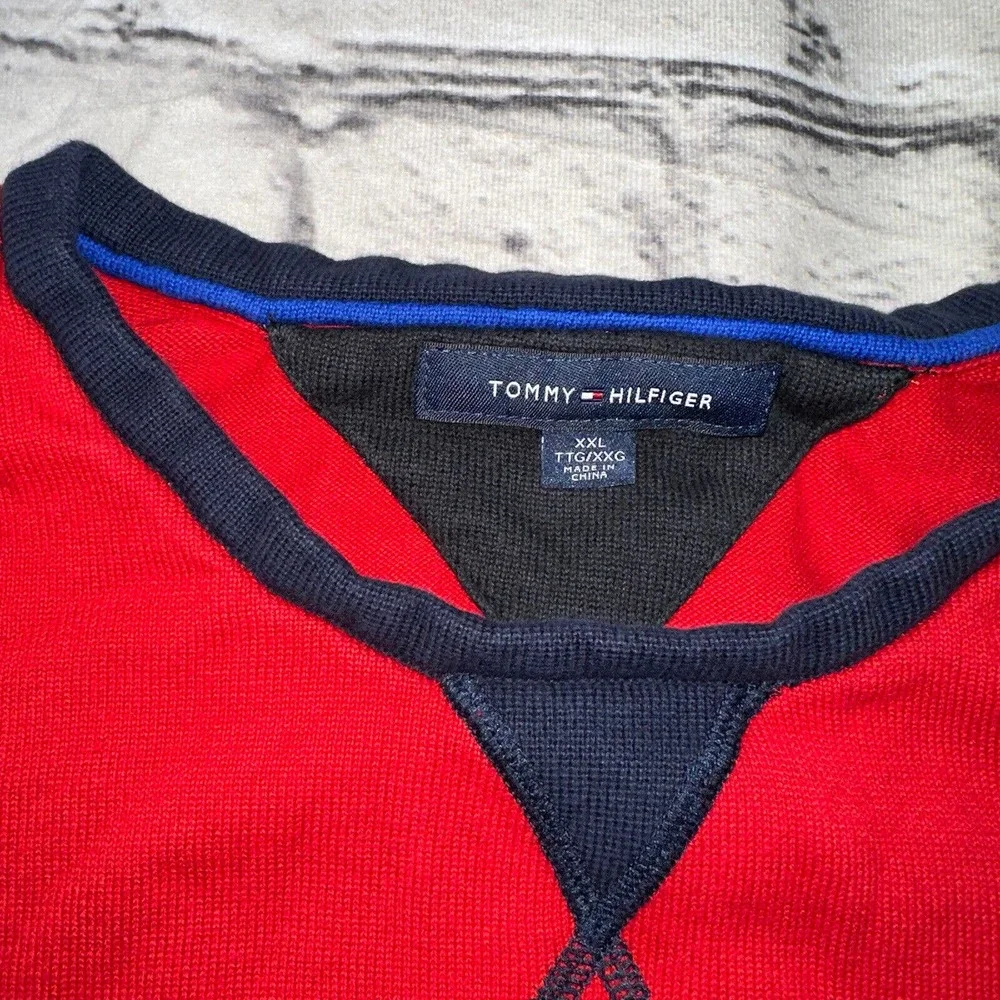 TOMMY HILFIGER - Red/White/Blue Digital Spell Out High Quality Sweater Mens XXL